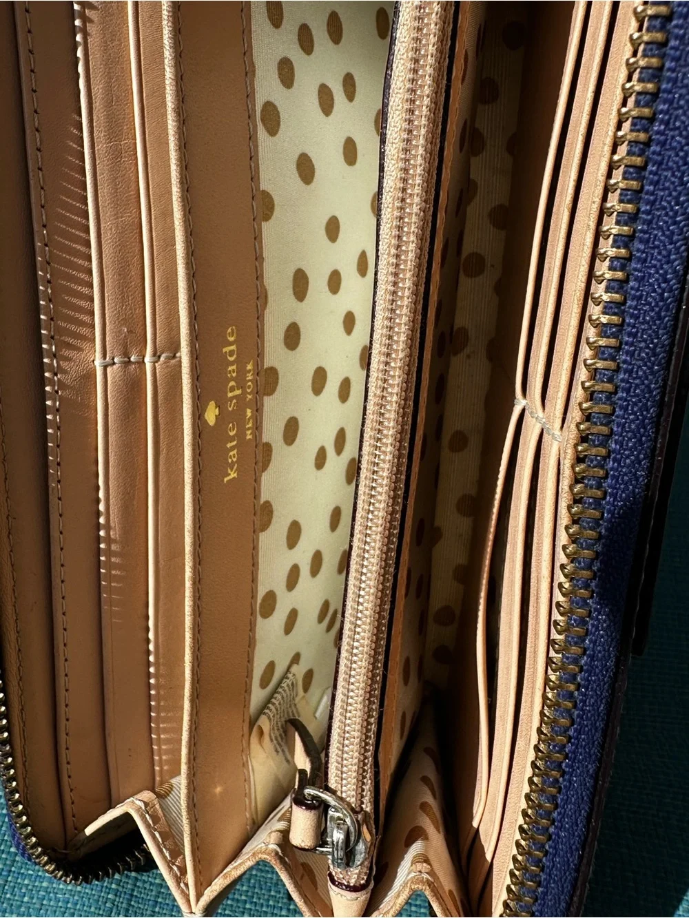 KATE SPADE Pebbled Leather Zip Around Wallet Blue Still Good For Some More Fun